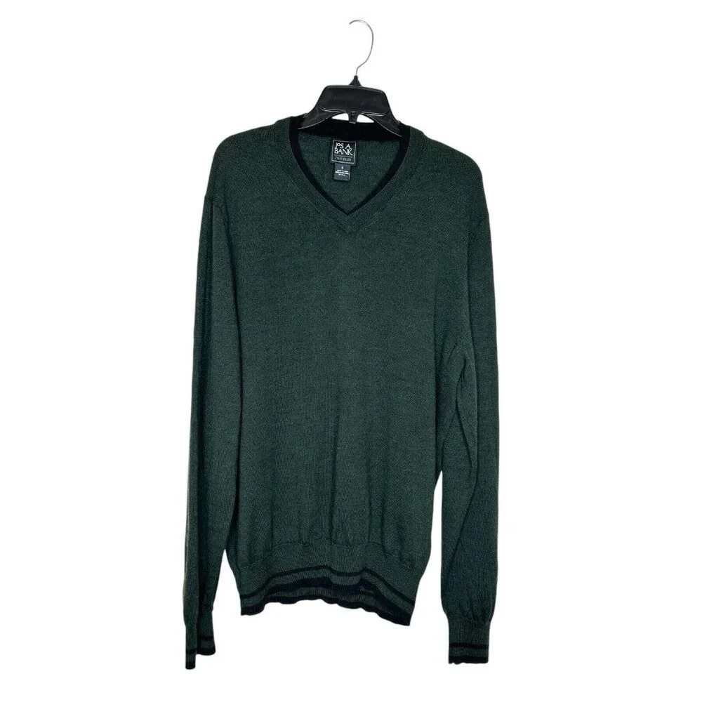 Jos A. Bank Traveler 100% Merino Wool Sweater Men’s Sz XL V Neck Forest Green